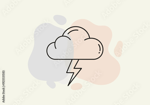Weather forecast icon representing a storm with lightning and a stylized cloud on a textured background for meteorological or climate concepts