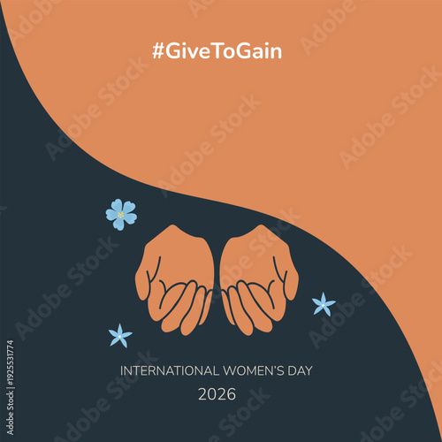 GiveToGain banner. 8 march 2026 card. International Women's Day.Vector.
