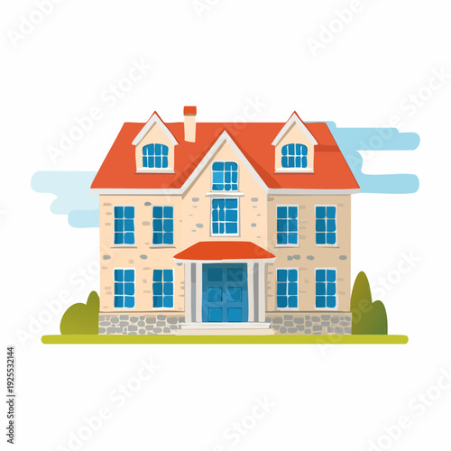 Flat design vector illustration of a classic residential building or family house on a white background