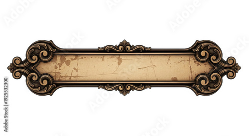 Vintage Ornate Bronze Banner Frame With Aged Parchment Texture