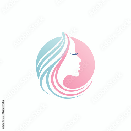 Logo of a woman's profile with flowing hair in a circular design for beauty and cosmetics brands