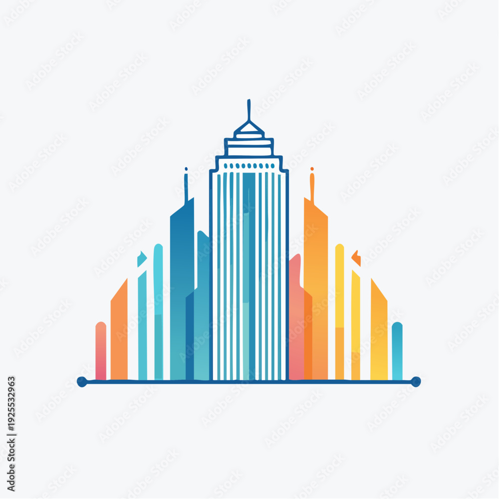 Obraz premium A vibrant, modern cityscape illustration showcasing dynamic architectural forms and urban development progress