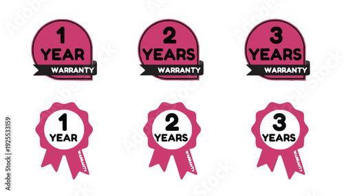 Warranty labels with 1, 2, and 3 years guarantee icons