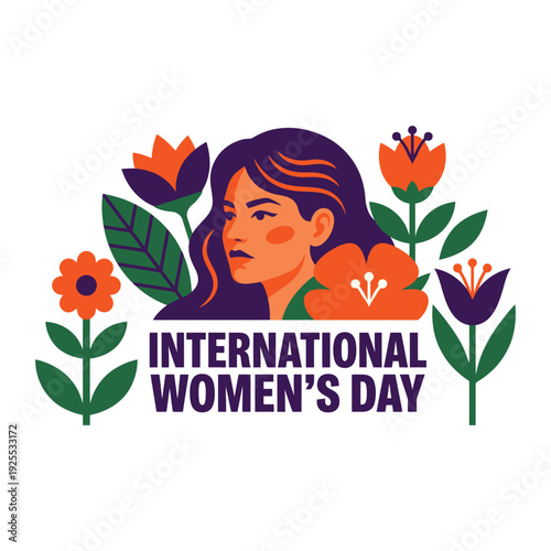International Women's Day Illustration with Woman and Flowers