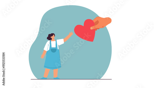 A heartwarming illustration of a woman receiving a red heart
