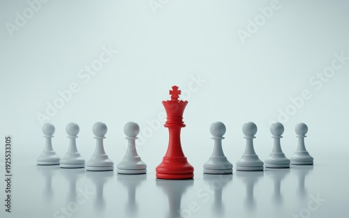 Red Chess King Standing Prominently Among White Pawns, Symbolizing Leadership, Strategy, and Central Power in Challenging Environments.