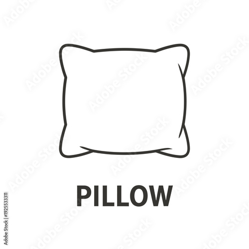Simple line drawing of a pillow with the word pillow below it