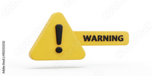 Yellow Warning Sign with Exclamation Mark Symbol for Safety Alert Notification, Caution Message, Risk Awareness, and Hazard Information Design