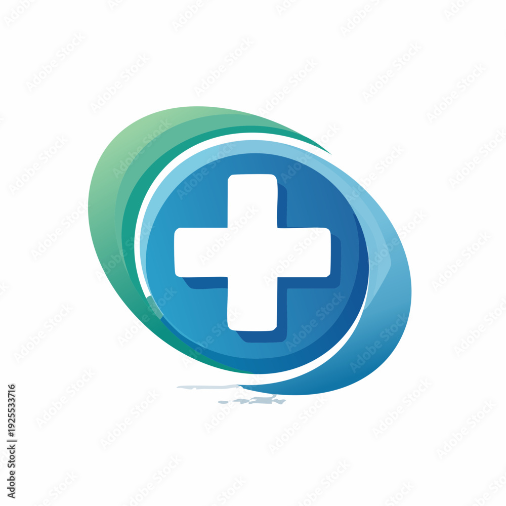Fototapeta premium Abstract blue cross icon representing health and medical services in a modern design