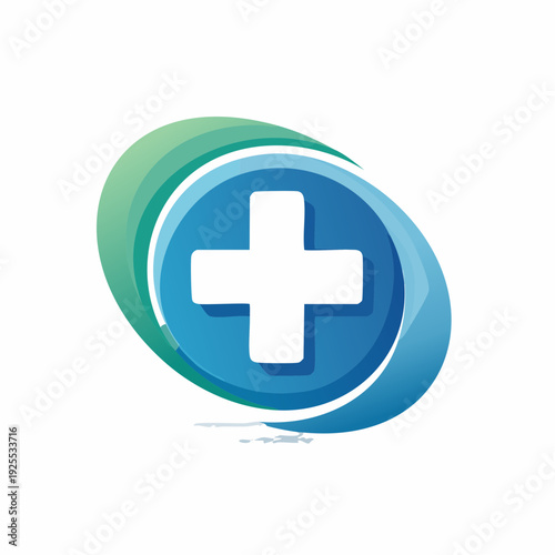 Abstract blue cross icon representing health and medical services in a modern design