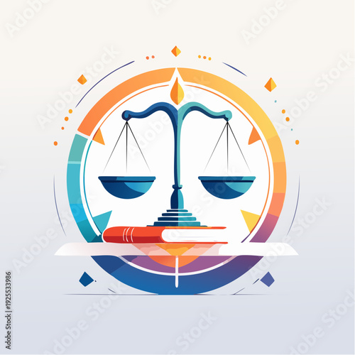 Modern illustrative icon representing legal justice, equality, and law, symbolizing balance and academic principles