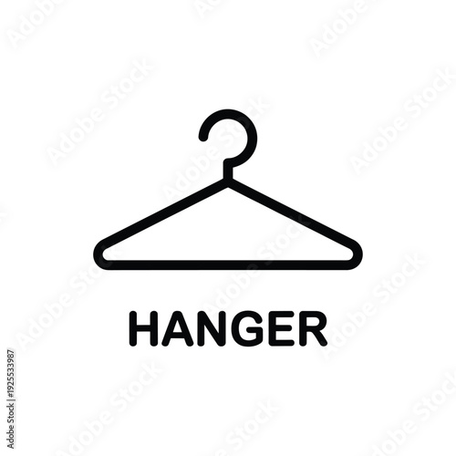 Simple black outline of a clothes hanger with the word hanger below
