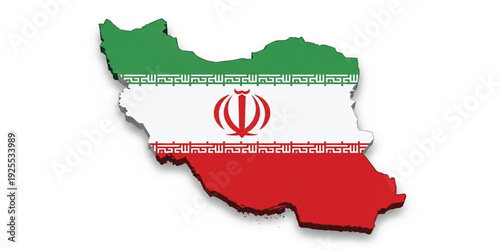 Iran Map with National Flag Colors and Emblem in 3D Style for Geography, Political Borders, Travel Concept, and Middle East Country Design