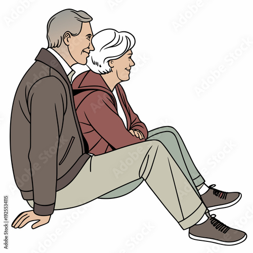 An older couple sitting together on the floor