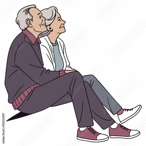 Elderly couple sitting together on a bench outside