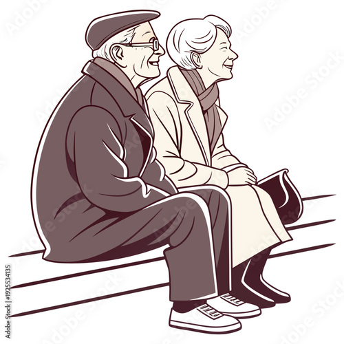An elderly couple sitting on a bench together
