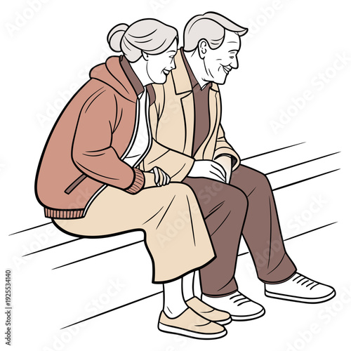 An old man and woman sitting on a bench