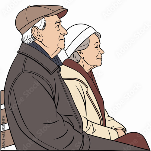 An elderly couple sitting on a bench