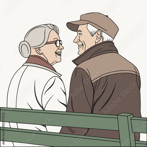 Elderly couple sitting on a park bench together