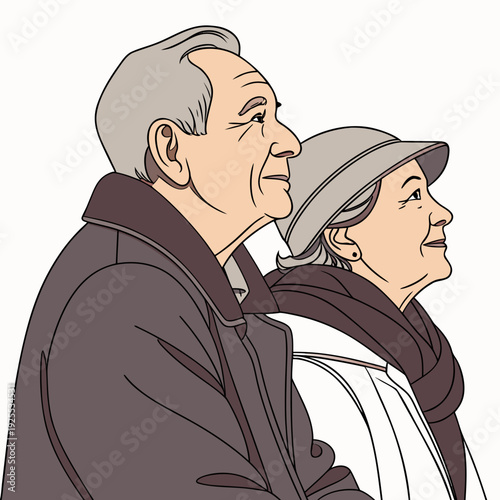 An elderly man and woman standing side by side