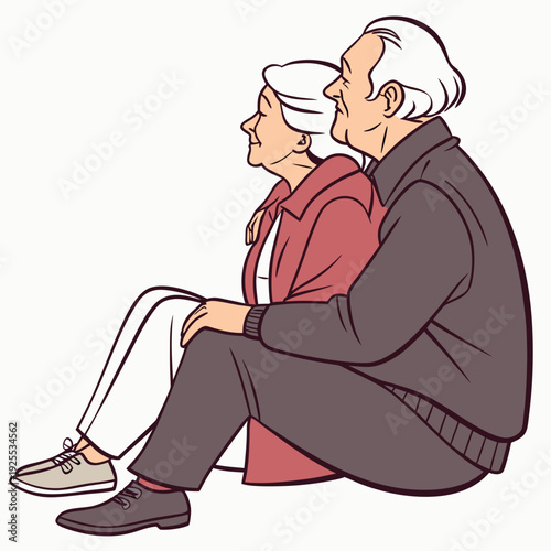 Elderly couple sitting together on the floor