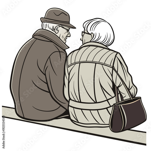Elderly couple sitting together on a bench