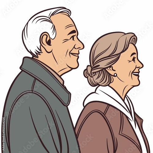Smiling elderly couple standing side by side