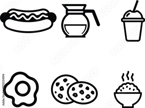 black and white food and drink icons on white background