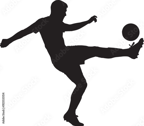 Dynamic silhouette of soccer player kicking ball isolated on transparent background, Vector, illustration