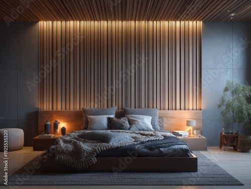 A bedroom with a bed and a nightstand