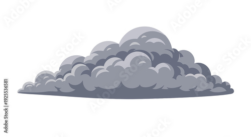 Dark Grey Stormy Cloud Illustration with Layered Puffs Cartoon Style Suggesting Bad Weather.