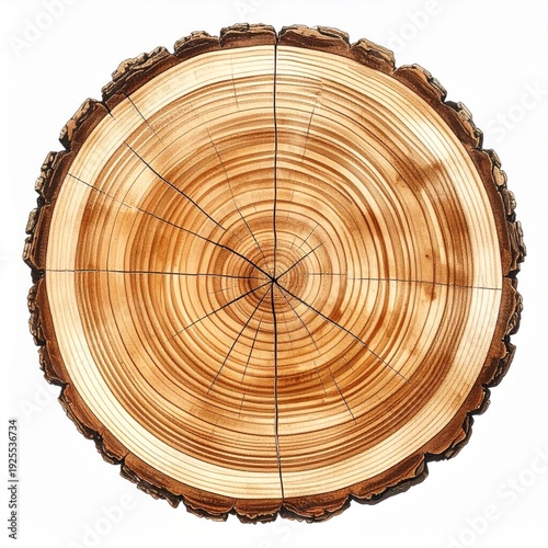 Cross Section of a Tree Trunk with Annual Rings Isolated on White