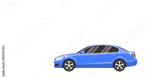 Vibrant Blue Cartoon Sedan Car with Shiny Headlights and Taillights Modern Style Illustration.
