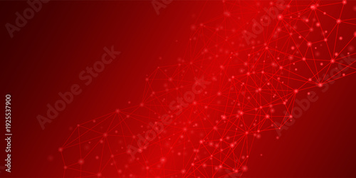 Abstract lines and dots connect with dark red background. Eps10 light hexagon template for ​tecnology or business concept.