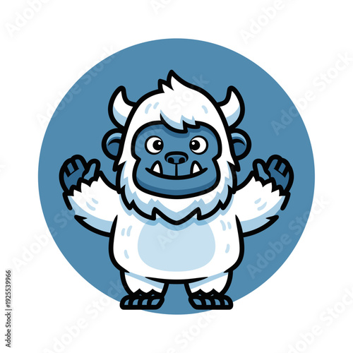 Cute Cartoon Yeti Monster Character Waving Hello