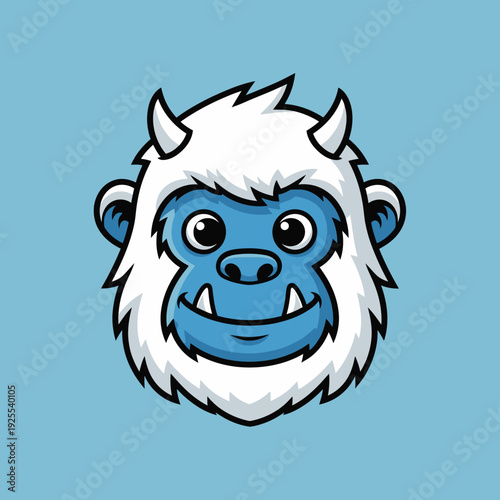 Cute Yeti Cartoon Face Mascot, Friendly Abominable Snowman with White Fur and Blue Skin