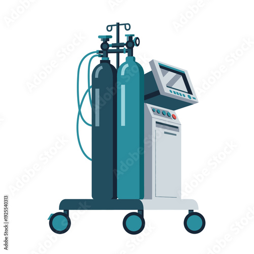 Isometric illustration of medical equipment with iv drip and monitor