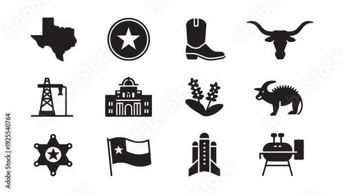  Texas State Culture and Heritage Silhouette Icon Set for Lone Star Themed Branding Tourism Western and Regional Design Projects