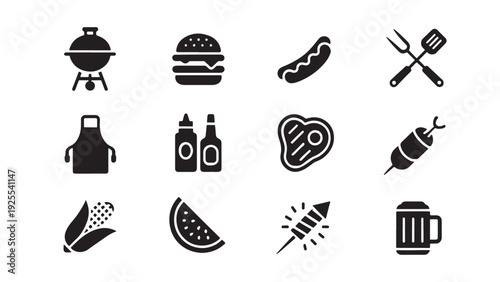 Barbecue and Outdoor Grilling Silhouette Icon Set for Summer Cookout Food Branding Restaurant Menu and Celebration Design Use