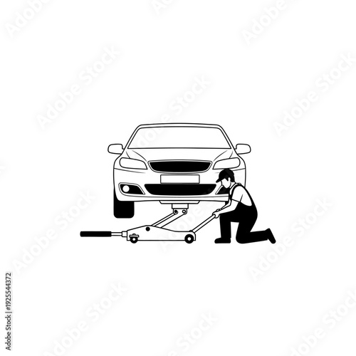 Mechanic lifting car with hydraulic jack for maintenance and repair