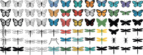 Assortment of Butterfly and Dragonfly Silhouettes and Illustrations Keywords: butterfly silhouette, dragonfly silhouette