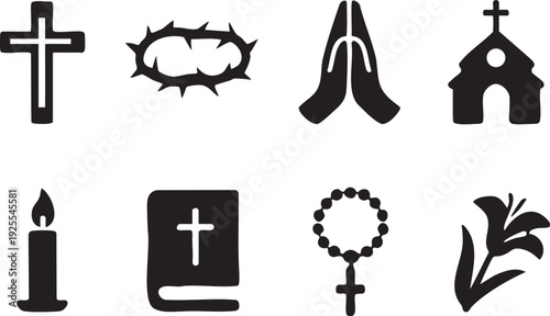 black silhouettes of christian religious symbols