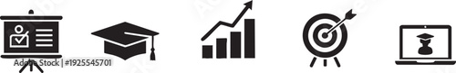 collection of business education icons and symbols