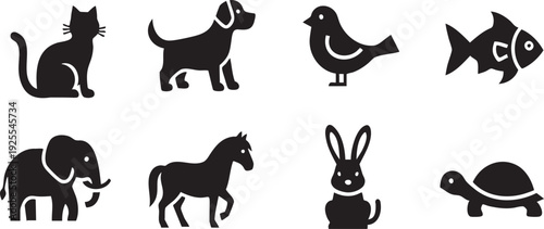black silhouettes of various animals on white background