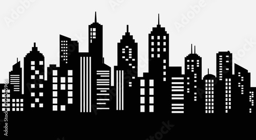 Modern City Skyline Silhouette in Bright Studio Background