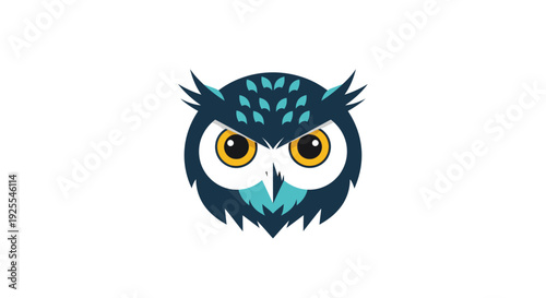 Stylized Blue Owl Head Mascot Logo on isolated white background
