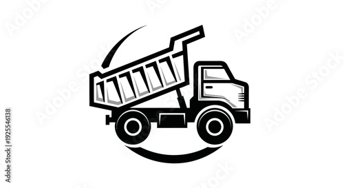 Industrial Dump Truck Silhouette, Construction Heavy Machinery, isolated white background