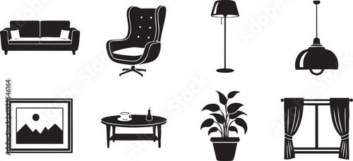 set of home interior objects and furniture