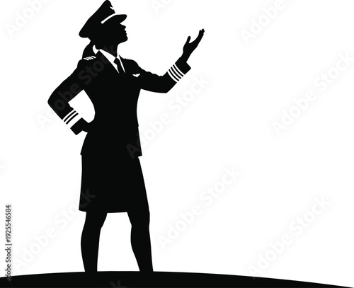 Silhouette of a Female Airline Pilot in Uniform.eps