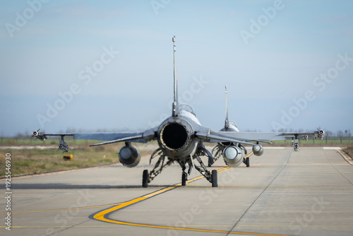 Two military supersonic aircrafts ready to take off